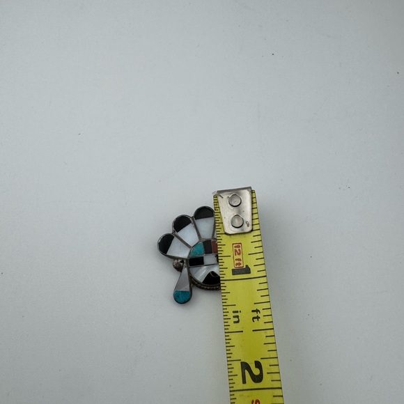 Old Vintage Zuni Native American Black and White‎ Inlay Brooch Pin - Picture 2 of 6